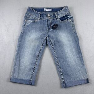 Bermuda Jean Denim Shorts 7 Mid Rise Stretch Curvy Fit Embellished Bling Pedal